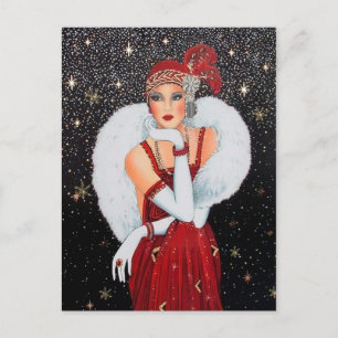 Cartes Pour Fêtes Annuelles Art déco festif rétro vintage dame de Noël