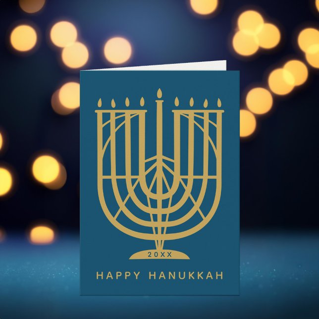 Cartes Pour Fêtes Annuelles Art Déco Hanukkiah Menorah Bonne Hanoukka (Créateur téléchargé)