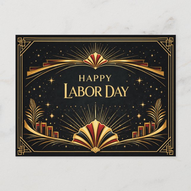 Cartes Pour Fêtes Annuelles Art Deco Patriotic Gold Tribute Happy Labor Day (Devant)