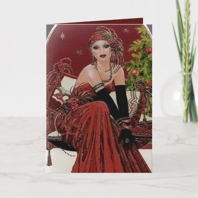 Cartes Pour Fêtes Annuelles Art déco rétro dame de Noël (Devant)