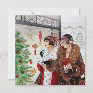 Cartes Pour Fêtes Annuelles Art déco retro dames vintage Noël