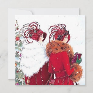 Cartes Pour Fêtes Annuelles Art déco retro dames vintage Noël