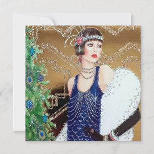 Cartes Pour Fêtes Annuelles Art déco rétro vintage dame de Noël