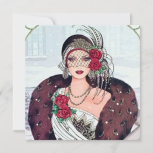 Cartes Pour Fêtes Annuelles Art déco rétro vintage dame Noël