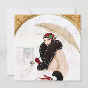 Cartes Pour Fêtes Annuelles Art déco rétro vintage dame Noël
