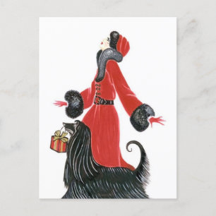 Cartes Pour Fêtes Annuelles Art déco rétro vintage dame Noël vacances