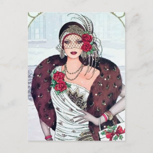 Cartes Pour Fêtes Annuelles art déco rétro vintage dame Vacances