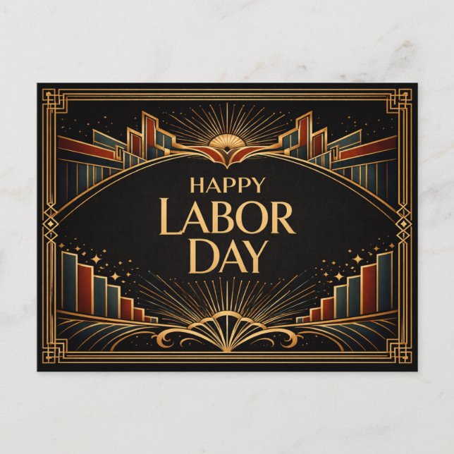Cartes Pour Fêtes Annuelles Art Deco Rising City Happy Labor Day (Devant)
