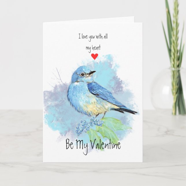 Cartes Pour Fêtes Annuelles Art d'oiseau d'oiseau bleu d'amour de Valentine de (Devant)