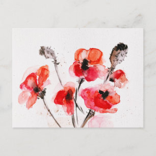 Cartes Pour Fêtes Annuelles Art floral aquarelle de coquelicots rouges