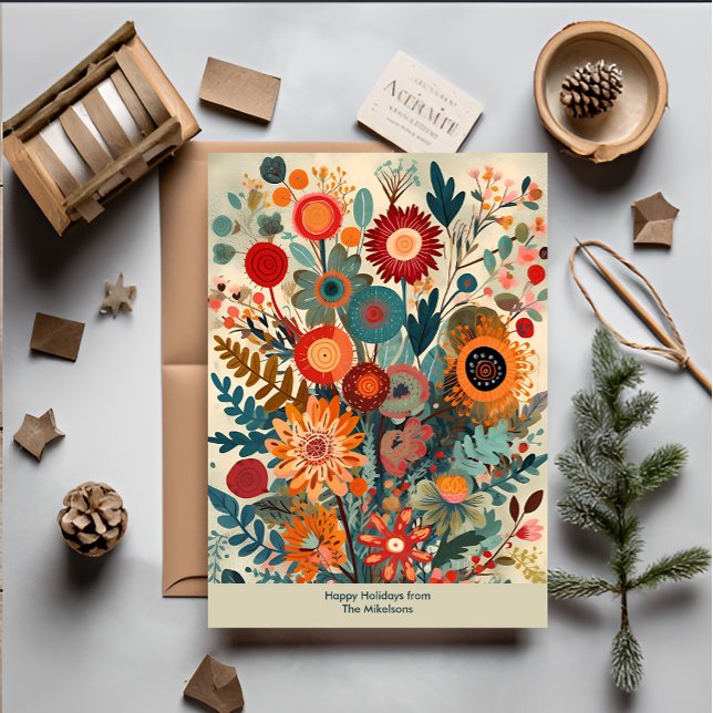Cartes Pour Fêtes Annuelles Art floral de Noël, artisanat populaire, forêt pro (Créateur téléchargé)