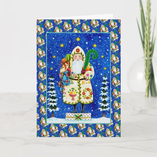 CARTES POUR FÊTES ANNUELLES ART FOLK BALTIMORE QUILT PÈRE NOËL VERSE (Devant)