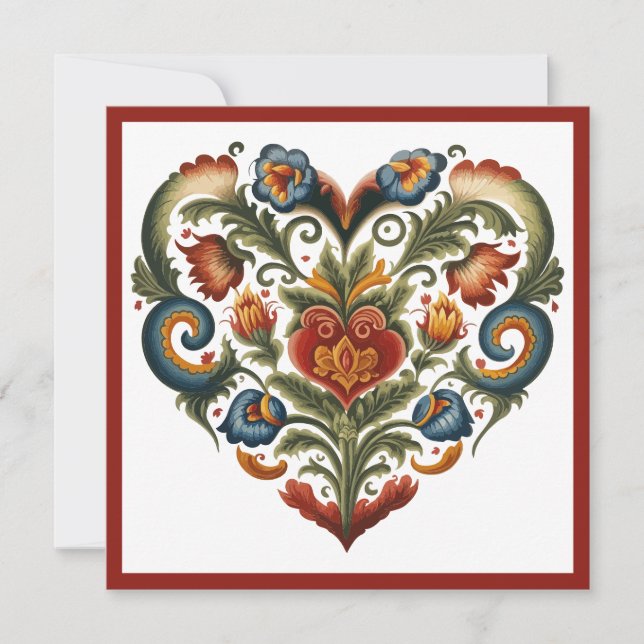 Cartes Pour Fêtes Annuelles Art folklorique norvégien Rosemaling cœur de la Sa (Devant)