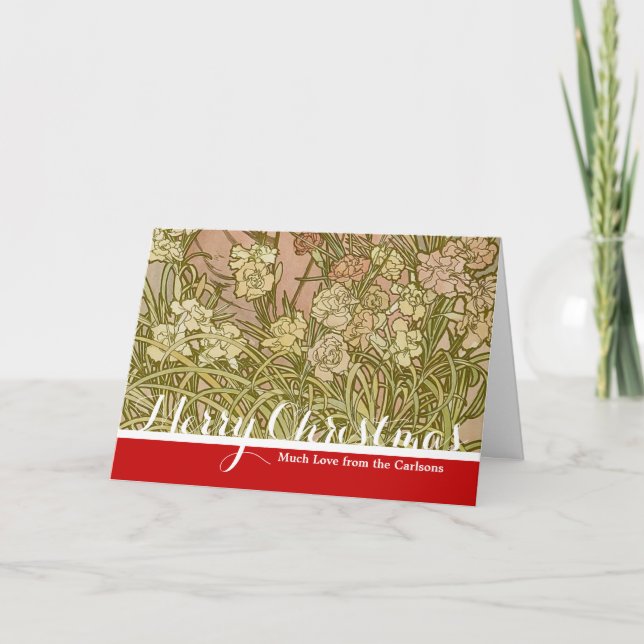 Cartes Pour Fêtes Annuelles Art Nouveau Alfonse Mucha fleurs d'oeillets floral (Devant)