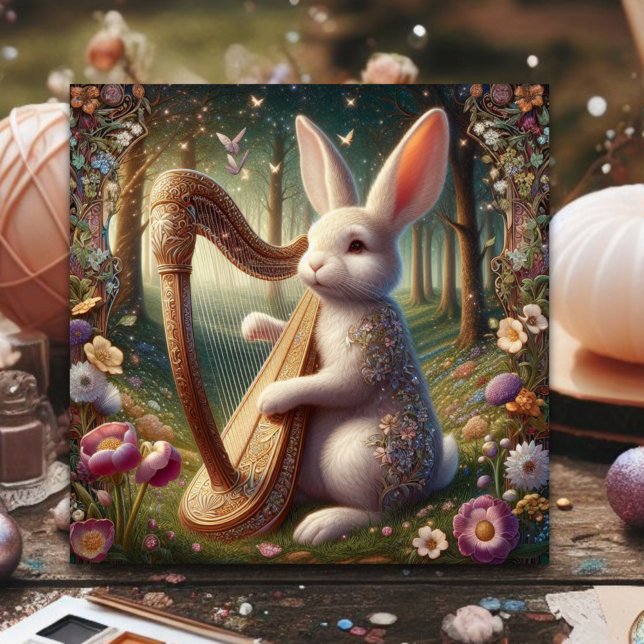 Cartes Pour Fêtes Annuelles Art Nouveau Bunny de bois de Pâques (Créateur téléchargé)