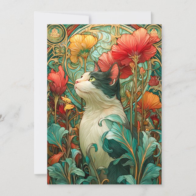 Cartes Pour Fêtes Annuelles Art Nouveau Chat (Devant)