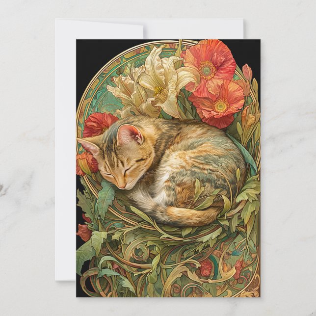 Cartes Pour Fêtes Annuelles Art Nouveau Chat (Devant)