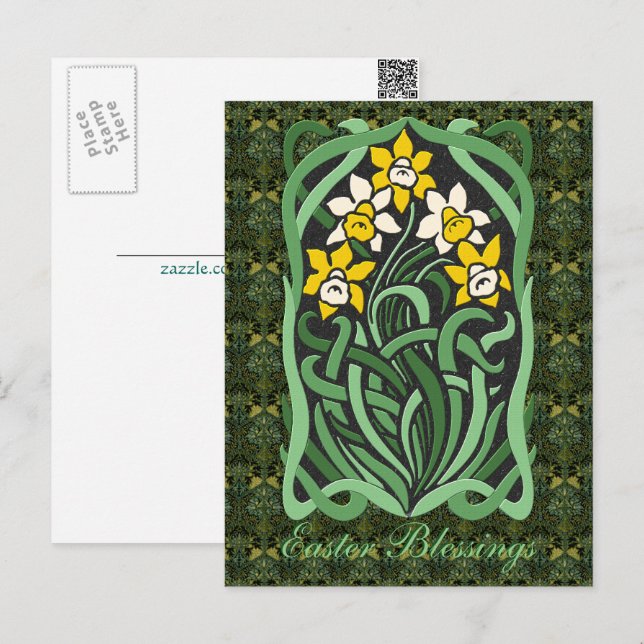 Cartes Pour Fêtes Annuelles Art Nouveau Daffodiles de Pâques Personnalisé (Devant / Derrière)