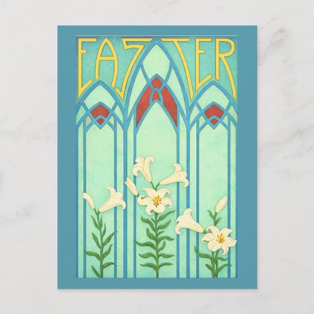 Cartes Pour Fêtes Annuelles Art Nouveau Easter with White Lilies (Devant)