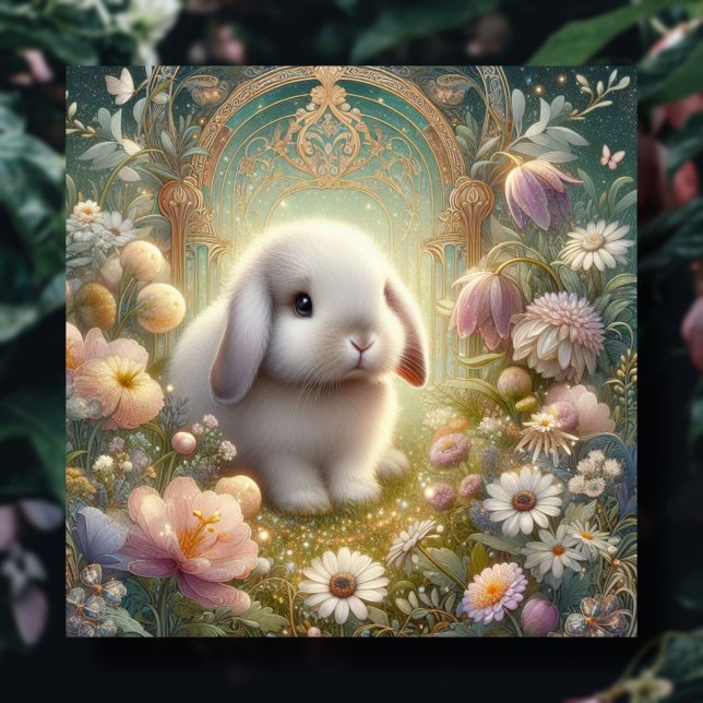Cartes Pour Fêtes Annuelles Art Nouveau Pastel Fleur Jardin Baby Bunny Pâques (Créateur téléchargé)
