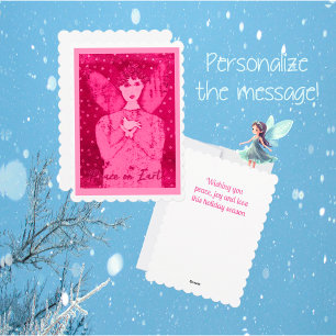 Cartes Pour Fêtes Annuelles Art populaire Ange rose de paix avec colombe blanc