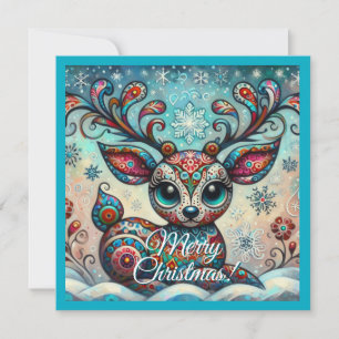 Cartes Pour Fêtes Annuelles Art populaire de renne de Noël aux grands yeux fan