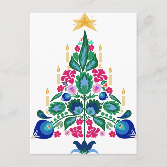 Cartes Pour Fêtes Annuelles Art populaire scandinave Arbres de Noël & Cheval d (Devant)