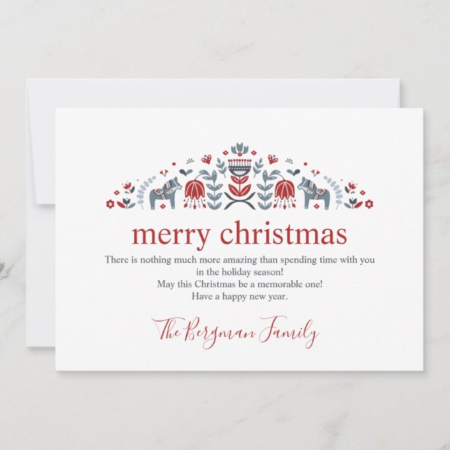 Cartes Pour Fêtes Annuelles Art populaire scandinave Cheval de Dala Photo Noël (Devant)