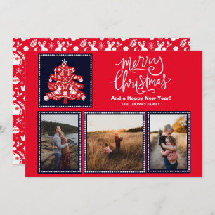 Cartes Pour Fêtes Annuelles Art populaire scandinave Joyeux sapin de Noël 3 Ph