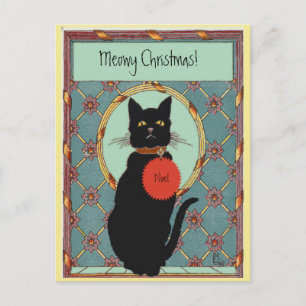 Cartes Pour Fêtes Annuelles Art vintage Chat noir "Meowy Christmas"