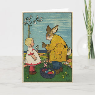 Cartes Pour Fêtes Annuelles Art vintage - Petite fille avec le lapin de Pâques