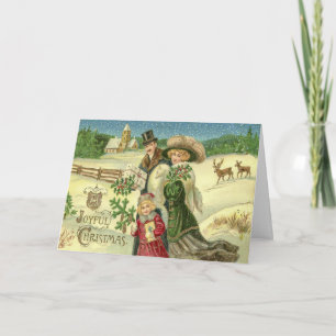 Cartes Pour Fêtes Annuelles Art vintage Victorian Family Christmas Scène