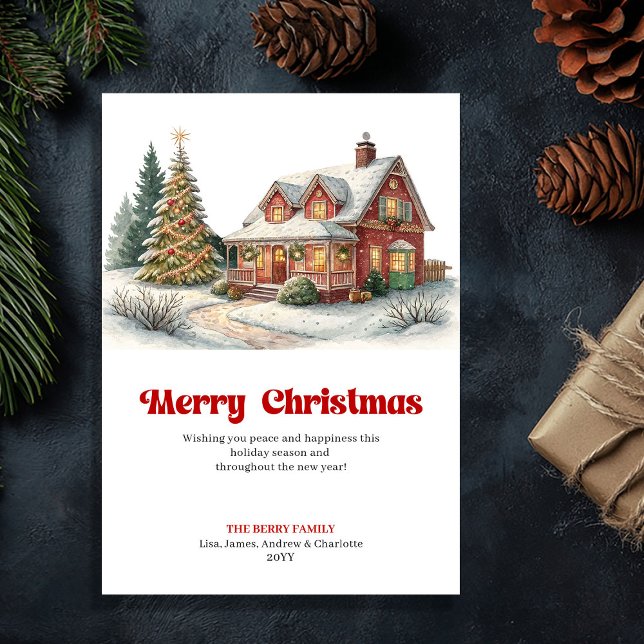 Cartes Pour Fêtes Annuelles Artful Christmas scene cute festive home greeting (Artful Christmas scene cute festive home greeting)