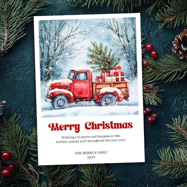 Cartes Pour Fêtes Annuelles Artful Rustic Red Truck Holiday Scene Greeting  (Artful Rustic Red Truck Holiday Scene Greeting Card)