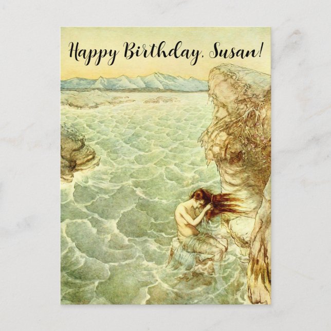 Cartes Pour Fêtes Annuelles Arthur Rackham Illustration Nymphe sur un rocher (Devant)