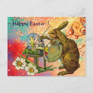 CARTES POUR FÊTES ANNUELLES ARTISTE RABBIT À LA PALETTE PEINTE OEUFS DE PÂQUES