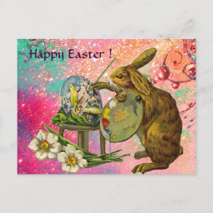 CARTES POUR FÊTES ANNUELLES ARTISTE RABBIT À LA PALETTE PEINTE OEUFS DE PÂQUES