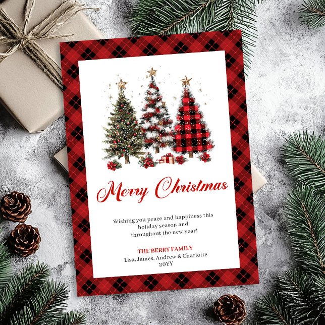 Cartes Pour Fêtes Annuelles Artistic Buffalo Plaid Christmas Tree Gold Accent (Artistic Buffalo Plaid Christmas Tree Gold Accent)
