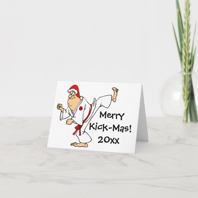 Cartes Pour Fêtes Annuelles Arts martiaux Merry Kick Mas Noël (Devant)