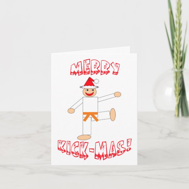 Cartes Pour Fêtes Annuelles Arts Martiaux Orange Belt Merry Kick Mas (Devant)