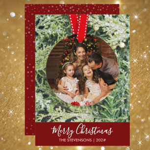Cartes Pour Fêtes Annuelles Artsy tendance Ornament de Noël Photo de famille