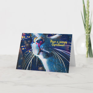 Cartes Pour Fêtes Annuelles Artsy Veillée Étoilée Style Chat Art Noël Miaou