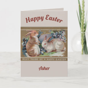 Cartes Pour Fêtes Annuelles ASHER ~ EASTER VINTAGE ART ~ 2 Bunnies doux ~