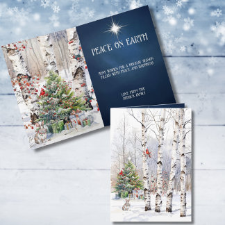 Cartes Pour Fêtes Annuelles Aspen Trees in Winter with Christmas Tree Card
