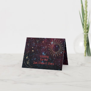 Cartes Pour Fêtes Annuelles Astrologie Noël Soleil Lune Étoiles Paillettes Nou