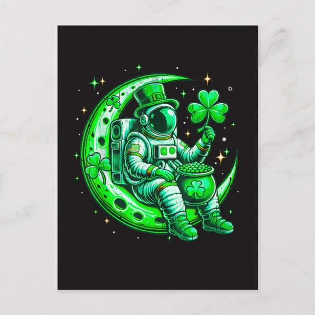 Cartes Pour Fêtes Annuelles Astronaute dans l'espace lunaire Saint Patrick's D (Devant)