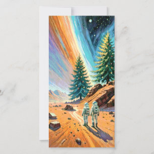 Cartes Pour Fêtes Annuelles Astronautes explorant un paysage extraterrestre