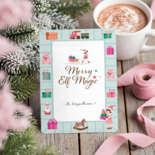 Cartes Pour Fêtes Annuelles Atelier de jouets pour elfe rose magique père Noël