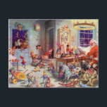 Cartes Pour Fêtes Annuelles Atelier de Santas<br><div class="desc">Une belle carte postale vintage mettant en vedette Père Noël avec ses elfes dans l'atelier.</div>