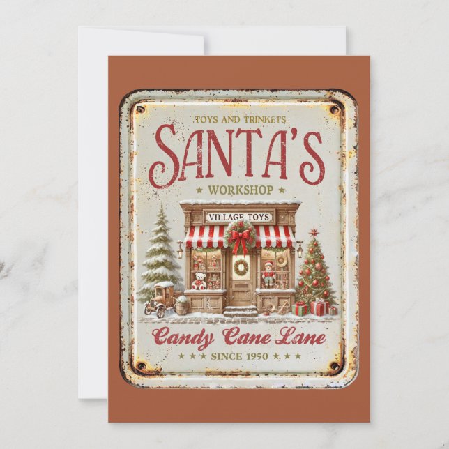 Cartes Pour Fêtes Annuelles Atelier du Père Noël intensément rustique Village  (Devant)
